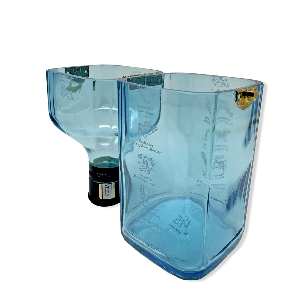 Vintage Unique Upcycled Gin Bottle Box – Bombay Sapphire Hinged Blue Glass Art